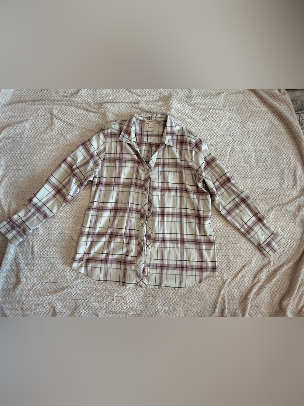 Relaxed Plaid Button-Down Shirt - Mauve/White